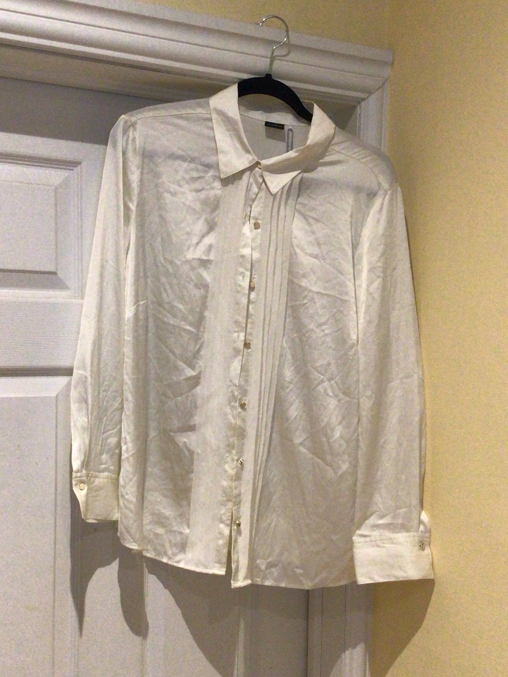 Classic White Button-Down Shirt with Pleated Front